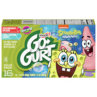 Go-Gurt Yogurt, Fat Free, Strawberry Splash/Cool Cotton Candy, Spongebob Squarepants, Value Pack, 16 Each