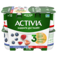 Activia Yogurt, Low Fat, Strawberry, Blueberry, 12 Each