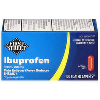 First Street Ibuprofen, 200 mg, Caplets, 100 Each