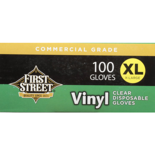 First Street Gloves, Disposable, Clear, Vinyl, X-Large