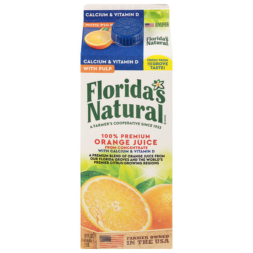 Florida's Natural 100% Juice, Premium, Orange, With Pulp