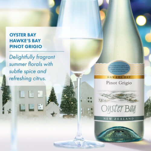 Oyster Bay Oyster Bay Pinot Grigio features taste notes of fragrant summer florals, with subtle spice and citrus. Pairs perfectly with lightly spiced dishes, seafood, and white meats.
