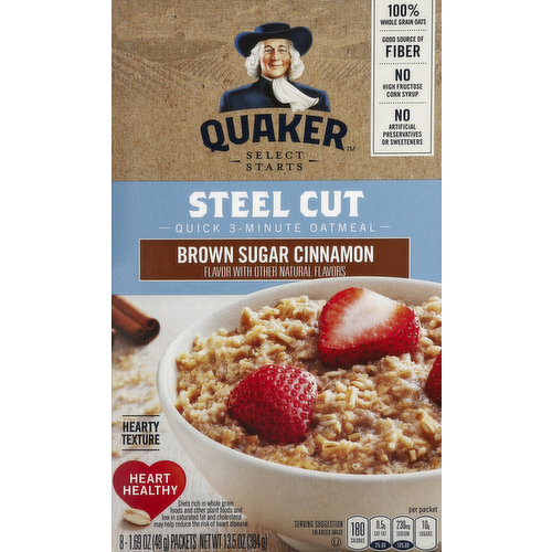 Quaker Oatmeal, Quick 3-Minute, Steel Cut, Brown Sugar & Cinnamon