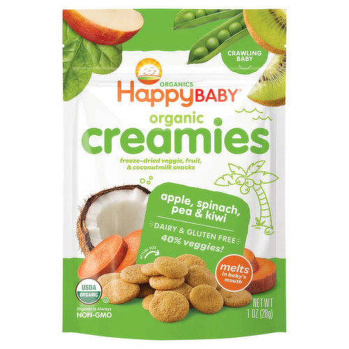 HappyBaby Creamies, Organic, Apple, Spinach, Pea & Kiwi, Crawling Baby
