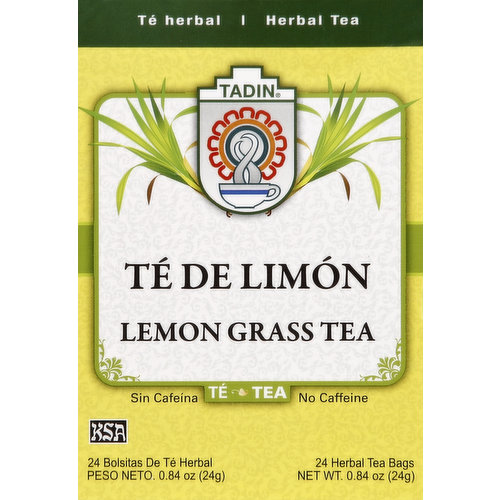 Tadin Herbal Tea, Lemon Grass, No Caffeine, Bags
