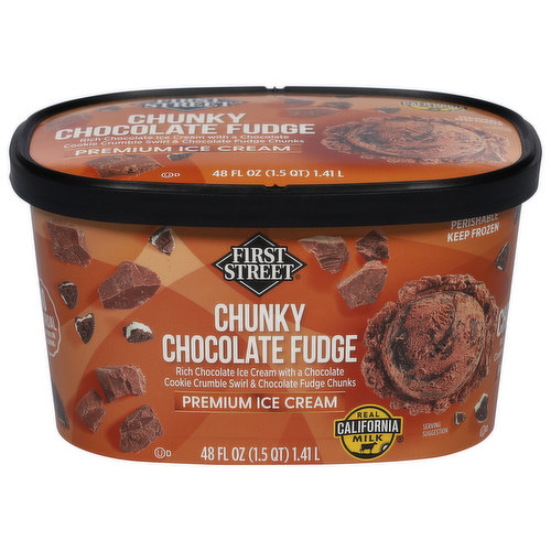 First Street Ice Cream, Premium, Chunky Chocolate Fudge