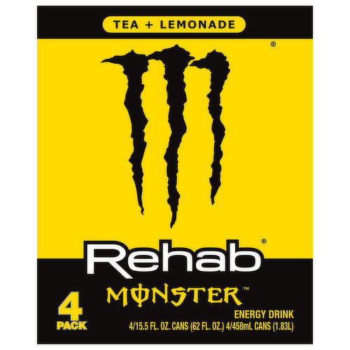 Rehab Monster Energy Drink, Tea + Lemonade, 4 Pack