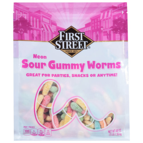 First Street Gummy Worms, Sour, Neon