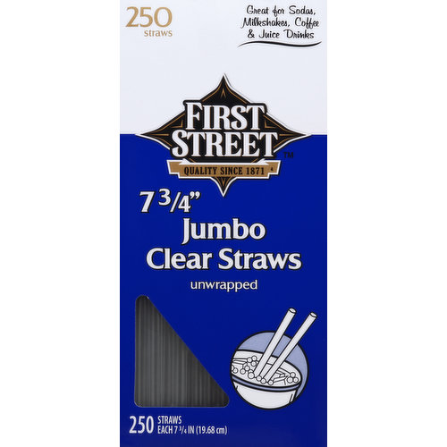 First Street Straws, Clear, Jumbo, Unwrapped, 7-3/4 Inch 