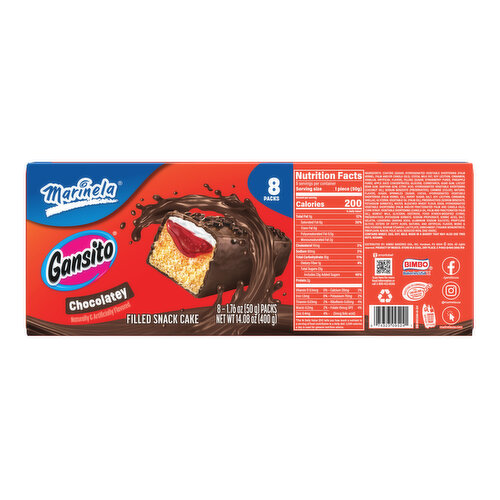 Marinela Chocolatey Strawberry, Chocolate and Crème Filled Snack Cake, 8 packs, 14.08 oz