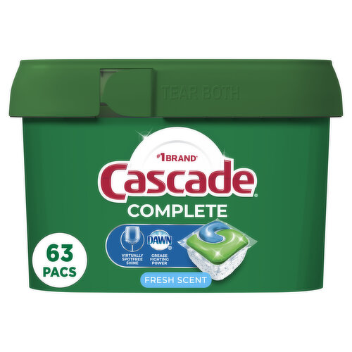 Cascade Cascade Complete Pods, ActionPacs Dishwasher Detergent, Fresh, 63 Ct