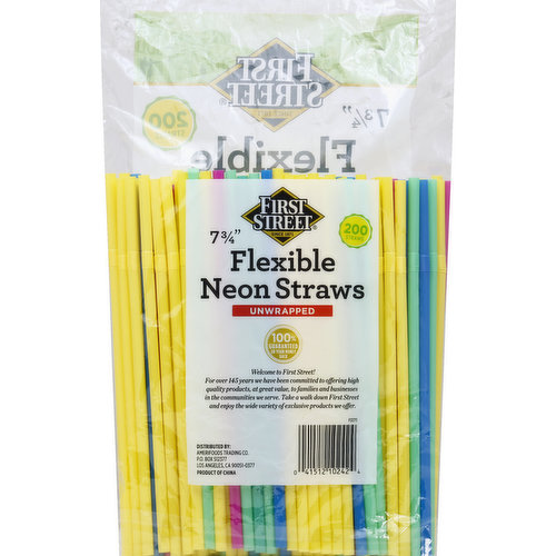 First Street Straws, Neon, Flexible, Unwrapped