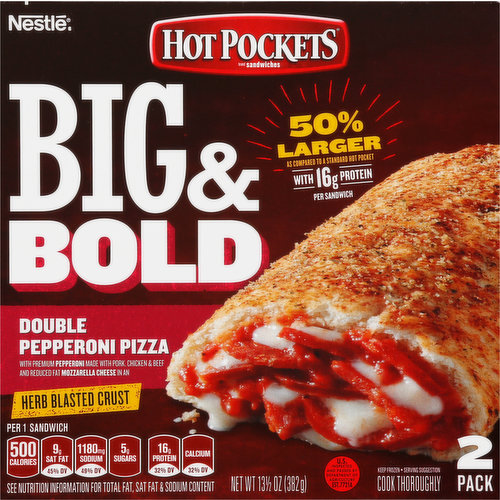 Hot Pockets Pizza, Double Pepperoni, 2 Pack