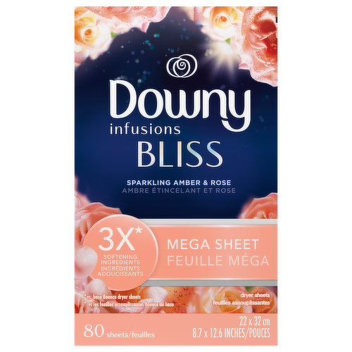 Downy Dryer Sheets, Sparkling Amber & Rose, Bliss, Mega Sheets