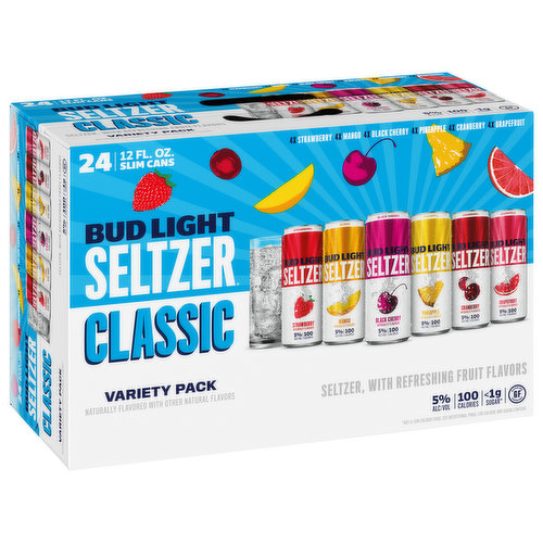 Bud Light Seltzer Seltzer Variety Pack, Hard Seltzer, Gluten Free, 24 Pack, 12 FL OZ Slim Cans, 5% ABV