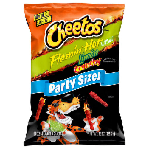 Cheetos Cheese Flavored Snacks, Flamin' Hot Limon Flavored, Crunchy, Party Size