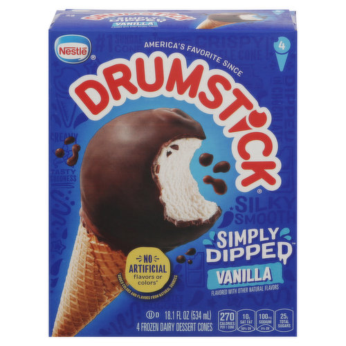 Drumstick Frozen Dairy Dessert Cones, Vanilla, Simply Dipped