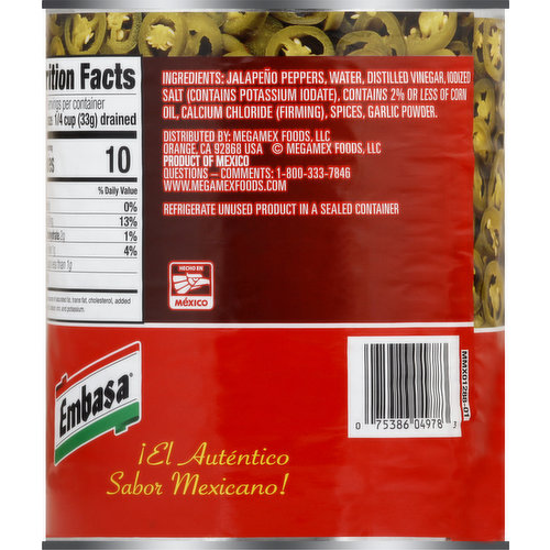 Embasa Jalapenos, Nacho Sliced