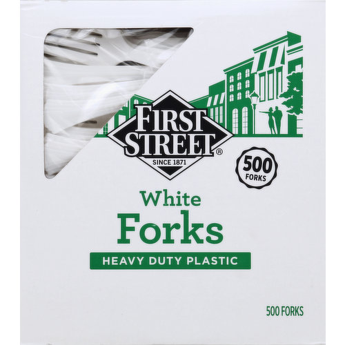 First Street Forks, White, Heavy Duty Plastic