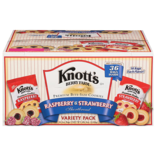 Knott's Berry Farm Cookies, Premium, Raspberry & Strawberry Shortbread, Bite-Size, Variety Pack