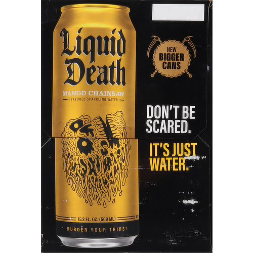 Liquid Death Sparkling Water, Mango Chainsaw Flavored, King Size Cans