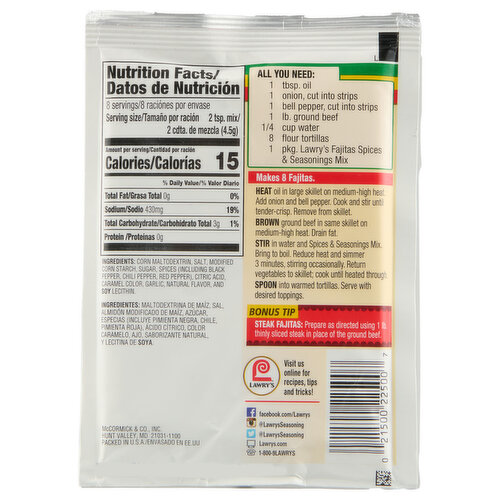 Lawry's Fajitas Spices & Seasonings