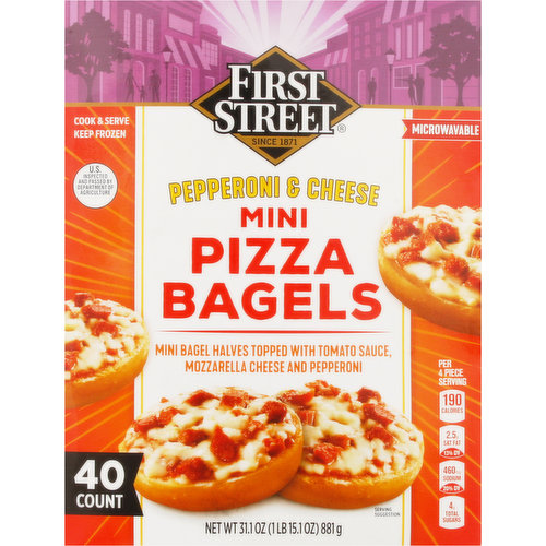 First Street Pizza Bagels, Pepperoni & Cheese, Mini