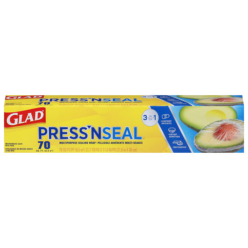 Glad Sealing Wrap, Multipurpose, 3-in-1, 70 Square Feet