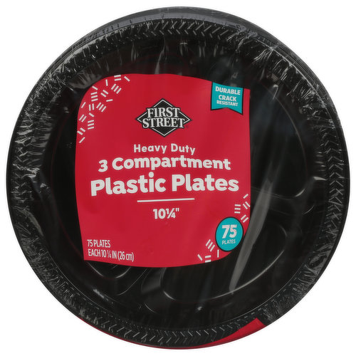 First Street Plastic Plates, Heavy Duty, 3 Compartment