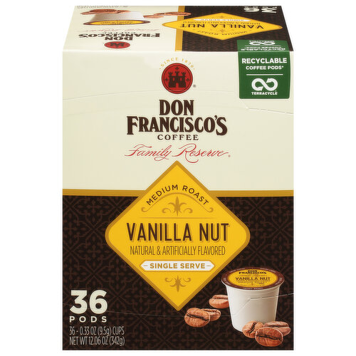 Don Francisco's Coffee, Medium Roast, Vanilla Nut, Single Serve Pods