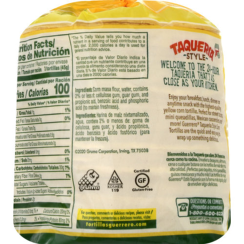 Guerrero Tortillas, Yellow Corn, Taqueria Style, Mini