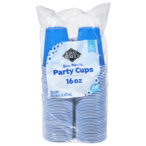First Street Party Cups, Blue Plastic, 16 Ounce