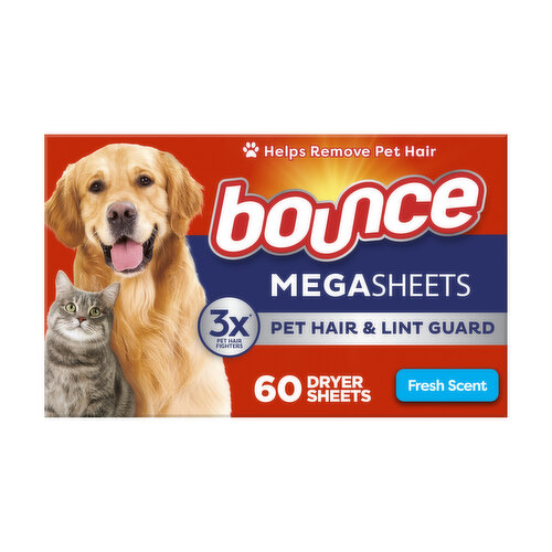 Bounce Pet Hair and Lint Guard Mega Dryer Sheets, Fresh Scent, 180 Count