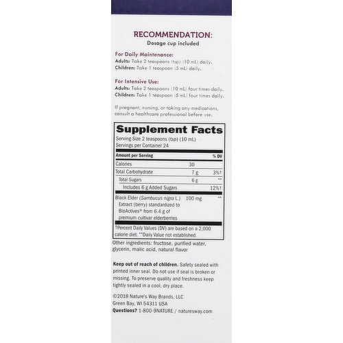 Nature's Way Sambucus, Original, Standardized Elderberry, Syrup, Berry Flavor