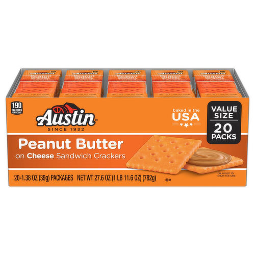 Austin Sandwich Crackers, Peanut Butter, Value Size, 20 Packs