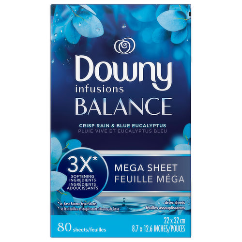 Downy Dryer Sheets, Crisp Rain & Blue Eucalyptus, Balance