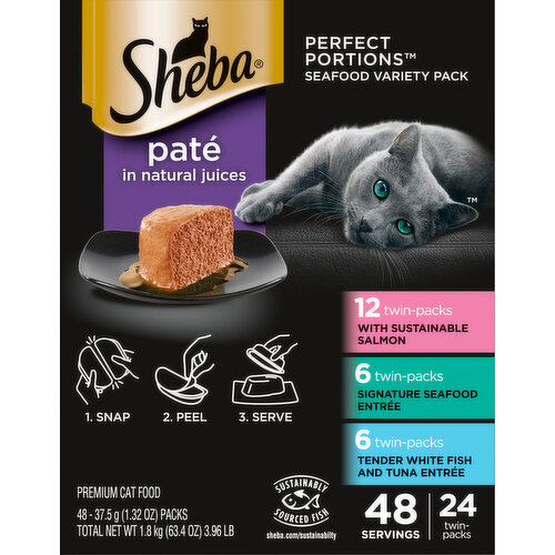 Sheba Premium Pate in Natural Juices with Sustainable Salmon/Signature Seafood Entree/Tender White Fish & Tuna Entree Cat Food Variety Pack