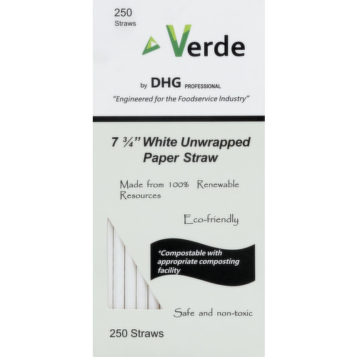 Verde Paper Straw, White, Unwrapped, 7.75 Inch