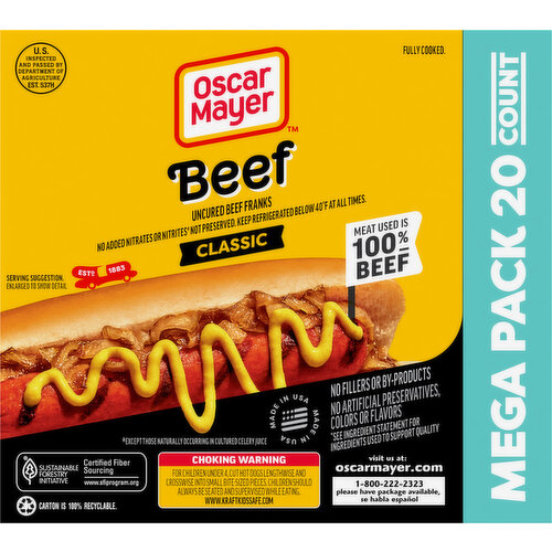 Oscar Mayer Franks, Uncured, Classic, Beef