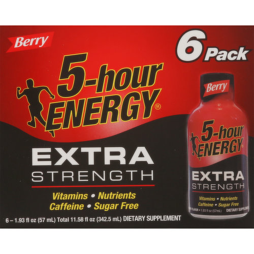 5-Hour Energy Energy Shot, Extra Strength, Berry, 6 Pack