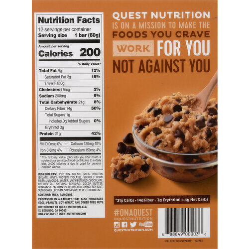 Quest Protein Bars, Chocolate Chip Cookie Dough