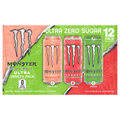 Monster Energy Pack of 12 Drink, Ultra Zero Sugar, Variety Pack, 12 Pack