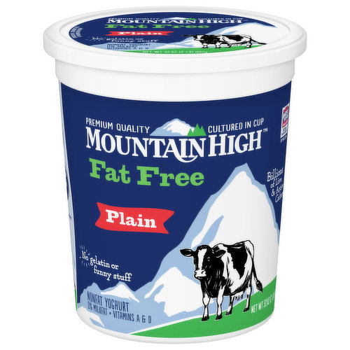 Mountain High Yoghurt, Fat Free, Nonfat, Plain