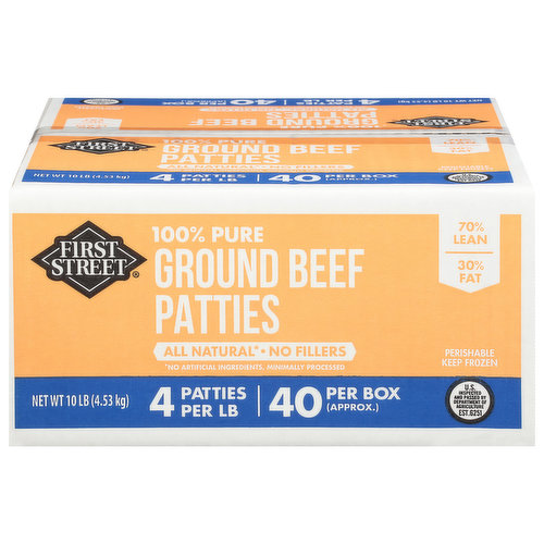 First Street Ground Beef Patties, 100% Pure, 70%/30%