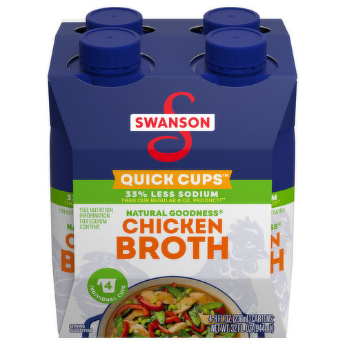 Swanson Broth, Chicken, Less Sodium, Quick Cups