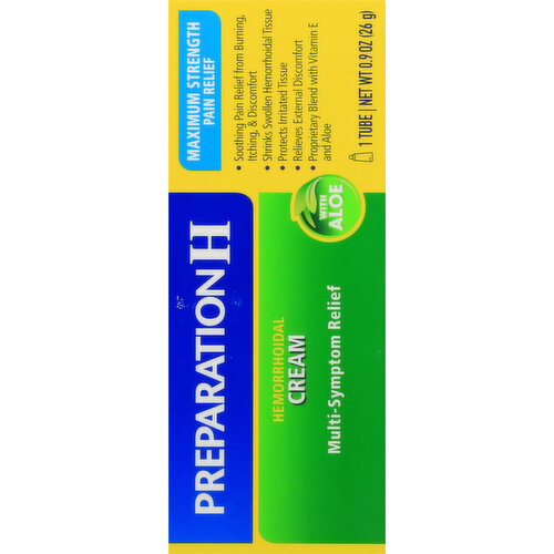 Preparation H Hemorrhoidal Cream, with Aloe, Maximum Strength, Multi Symptom Relief
