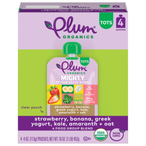 Plum Organics Mighty 4® Strawberry, Banana, Greek Yogurt, Kale, Amaranth & Oat 4oz Pouch-4-Pack