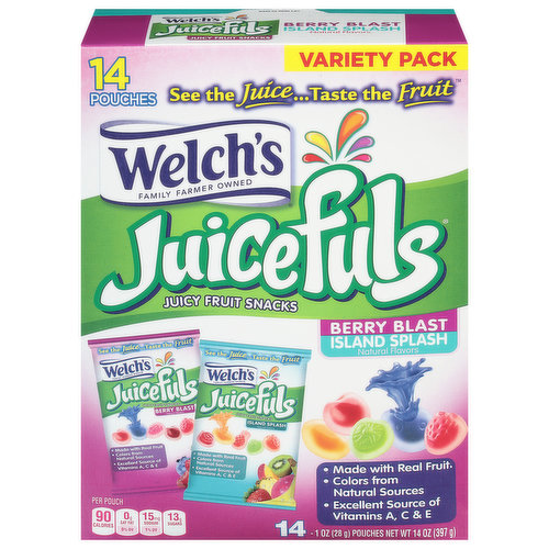 Welch's Juicy Fruit Snacks, Berry Blast/Island Splash, Variety Pack