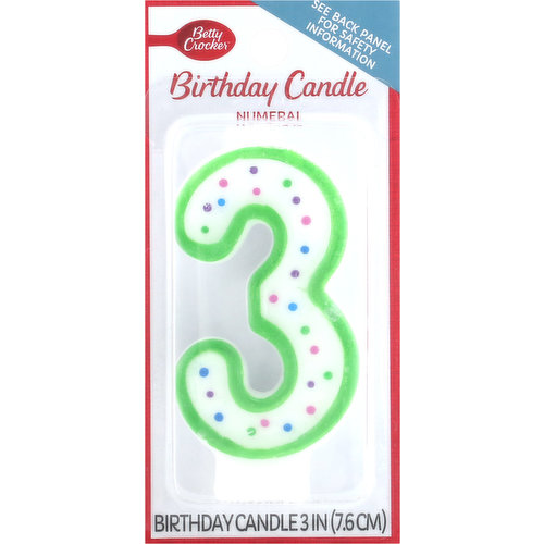 Betty Crocker Birthday Candle, Numeral 3, 3 Inch
