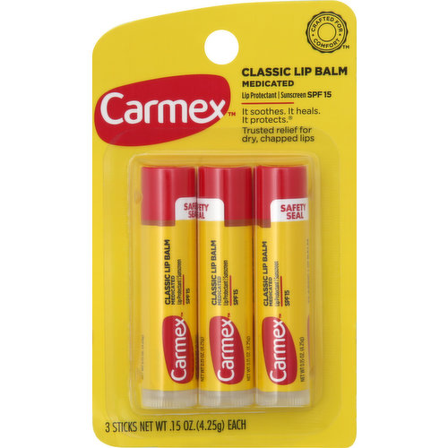 Carmex Lip Balm, Classic, Medicated, SPF 15